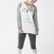 Picture of Gray Cat Cuffed Pyjama