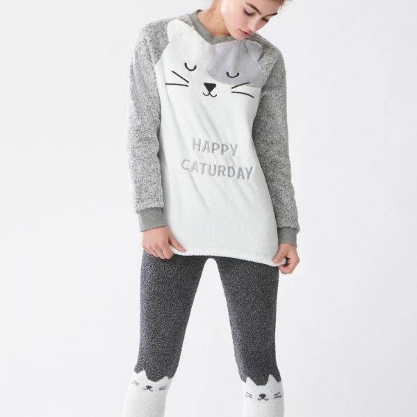 Picture of Gray Cat Cuffed Pyjama